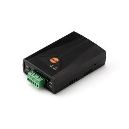a black power supply unit and green power cable