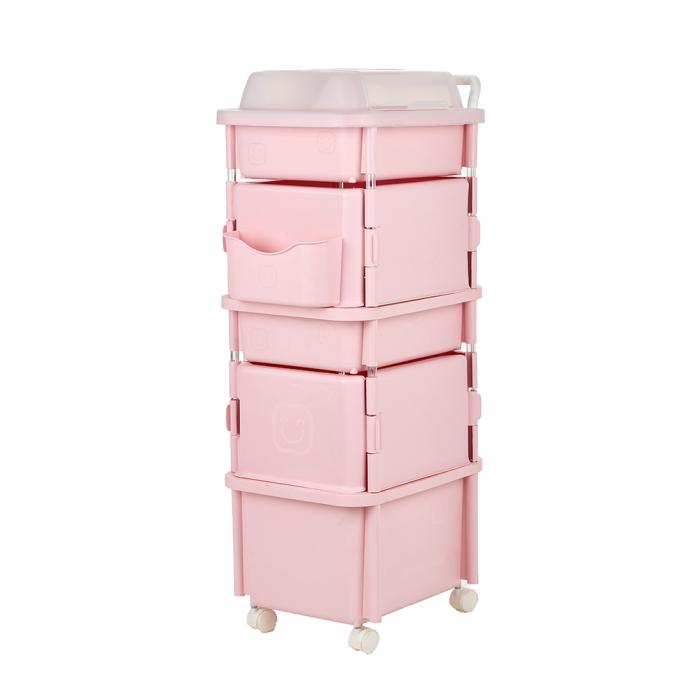 pink plastic storage drawers
