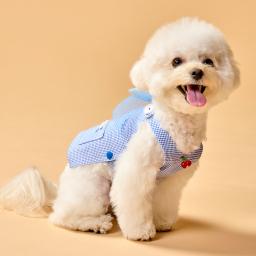 This is a very bright and pretty check pattern puppy fashion shoulder strap dress.