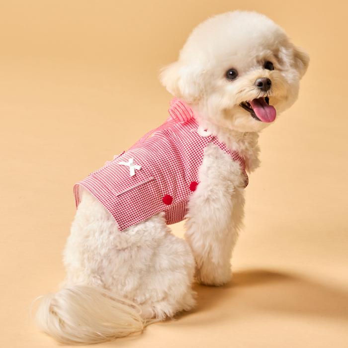 This is a very bright and pretty check pattern puppy fashion shoulder strap dress.