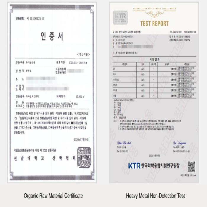 Organic Raw Material Certificate
Heavy Metal Non-Detection Test