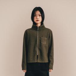 this image stands for: woman in green jacket