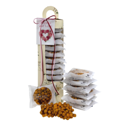 a tower of assorted nuts and raisins