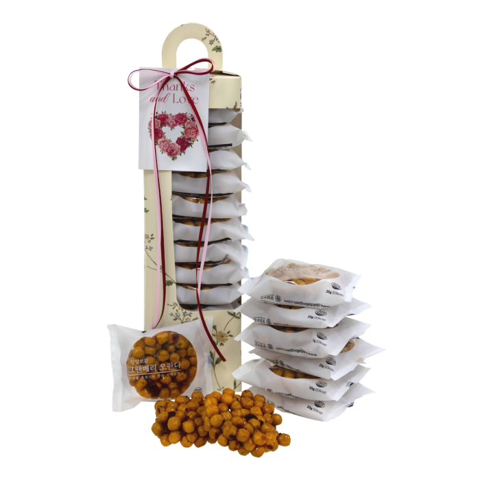 a tower of assorted nuts and raisins