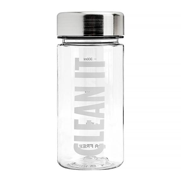 clear plastic water bottle with silver lid