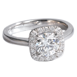 Platinum ring set with 1.0 carat lab-grown diamond, frames in halo (both full product and mounting available)
