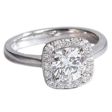 Platinum ring set with 1.0 carat lab-grown diamond, frames in halo (both full product and mounting available)