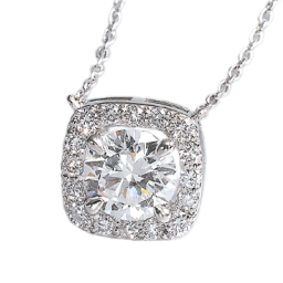 Platinum necklace set with 1.0 carat lab-grown diamond, frames in halo (both full product and mounting available)