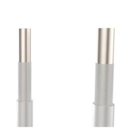 Close-up of two coated orthodontic archwire tips showing cross-sectional finish