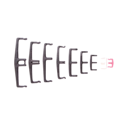 A photo showing 9 different sizes of E-twister lined up