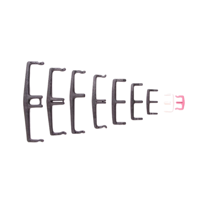 A photo showing 9 different sizes of E-twister lined up