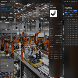 A real-time visualization of robotic tasks and work history tracking in a digital twin environment.