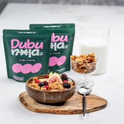 Dubunola, a grain-free granola powered by soy protein for a healthy and delicious boost.
