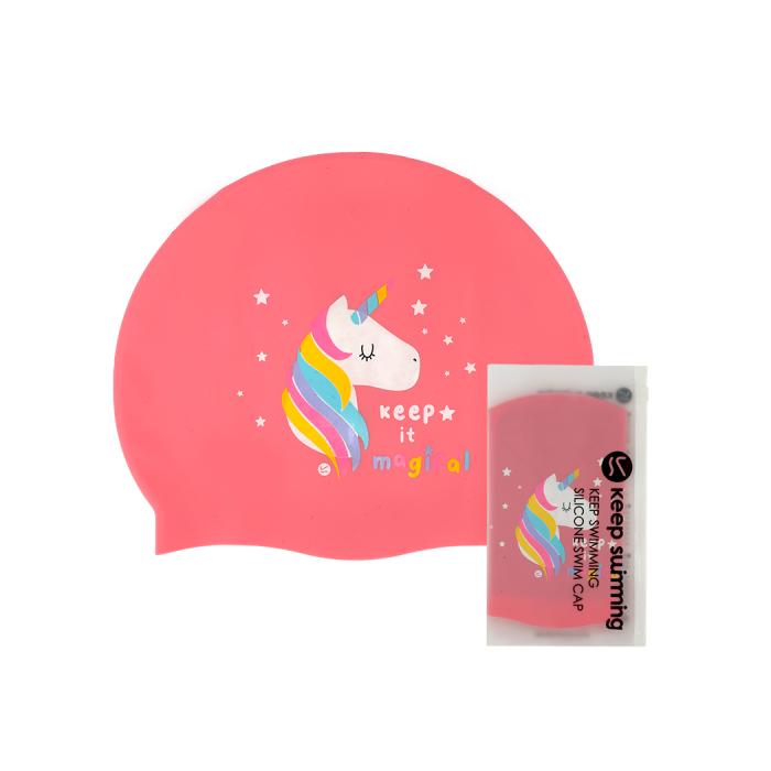 Unicorn Pink Silicone Kids Swim Cap