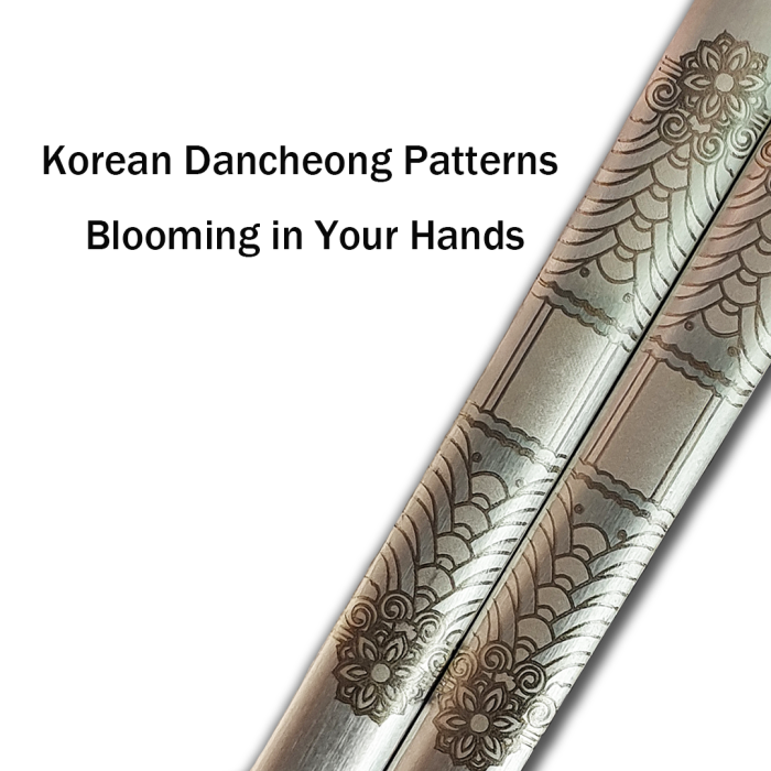 The chopsticks are laser-engraved with traditional Korean patterns.