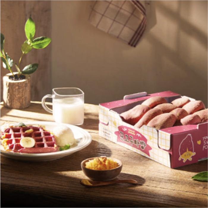 a box of Kkun Sweet Potato Bread and waffles