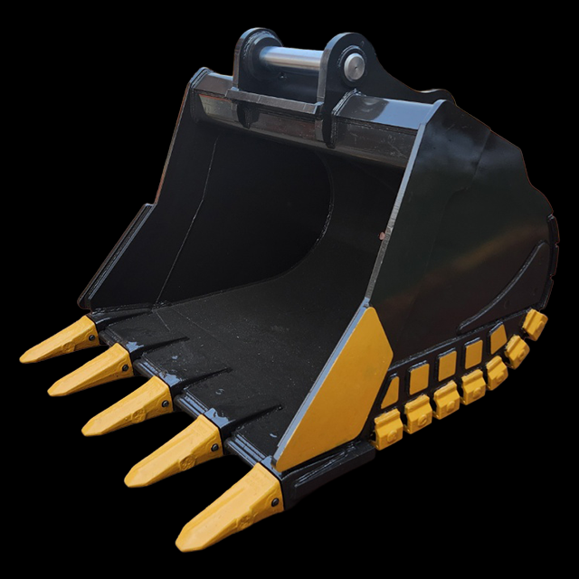 excavator bucketDeep-digging bucket for 32-ton excavator, angled front view showing bucket teeth and curved cutting edge