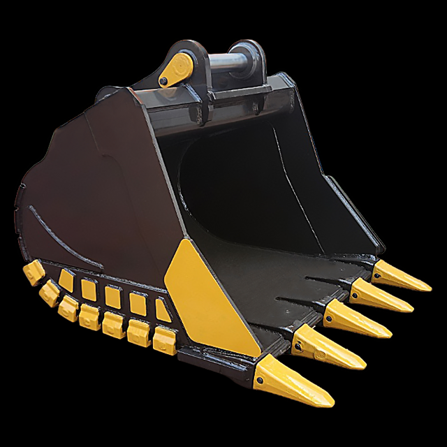 Deep-digging excavator bucket for 32-ton machine, front side angled view