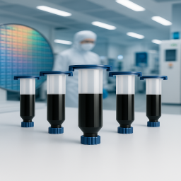 COFA high-reliability epoxy adhesives with semiconductor wafer background, developed by AENON