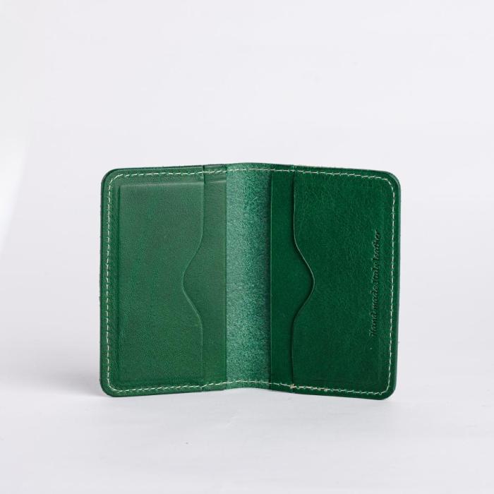 green leather wallet