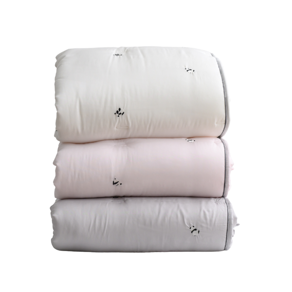 Soft 100% modal fabric with adorable panda embroidery, available in white, pink, and gray.