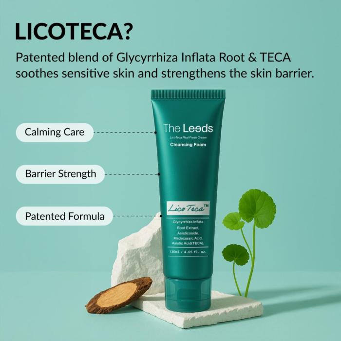 LicoTeca?Patented blend of Glycyrrhiza Inflata Root & TECA  soothes sensitive skin and strengthens the skin barrier.