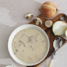 a bowl of mushroom soup