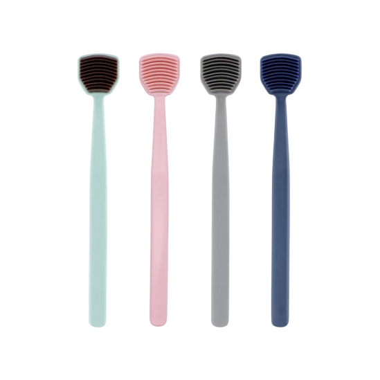 four different colored toothbrushes