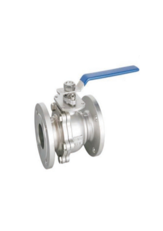 2-piece stainless steel API flange ball valve with blue handle, designed for high-pressure industrial applications, corrosion resistance, and easy maintenance.