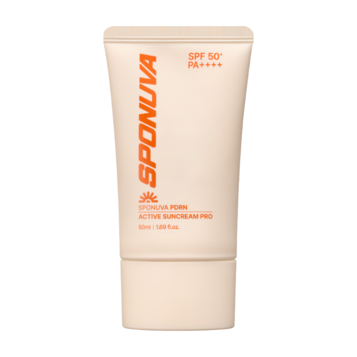 SPONUVA PDRN ACTIVE SUNCREAM PRO, clearly labeled with SPF 50+ PA++++ and 50ml (1.69 fl.oz.)
