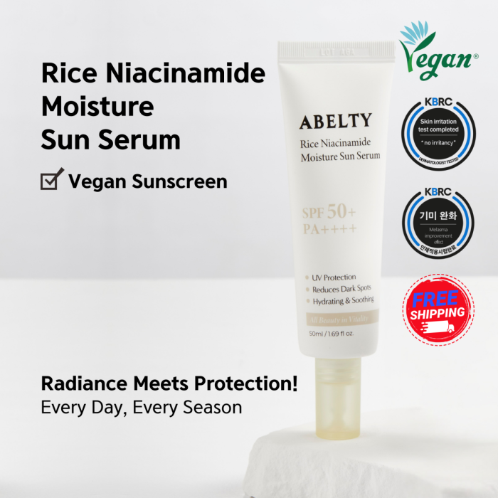 Rice Moisture Sun Serum is a lightweight, vegan SPF50+ PA++++ formula designed to deliver daily UV protection without white cast.