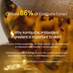 Contains 86% fermented kombucha extract rich in antioxidants, helping to protect skin and improve overall skin condition.