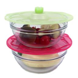 Reusable silicone lid for covering and storing food in bowls, containers, and dishes