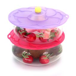 Reusable silicone lid for covering and storing food in bowls, containers, and dishes