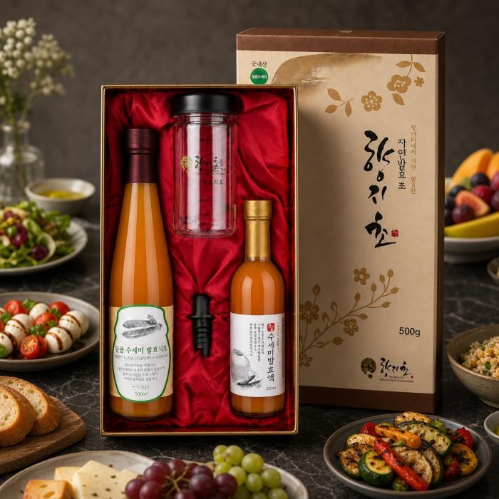 Hyangjichon's Sweet Luffa cylindrica Vinegar 500ml + Fermented Extract 250ml