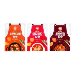 A vibrant Korean cooking powder pouch for Chuncheon chicken ribs sauce, presented in a flexible stand-up package with a clear white outer frame and a bold red front panel. The design feels energetic and appetizing, with sharp white lettering, a playful logo, and illustrated ingredients and a prepared dish that signal spicy, savory flavor. The 90 g size is prominently shown, and the overall look is clean, modern, and food-forward, appealing to shoppers looking for convenient Korean-style cooking flavors.