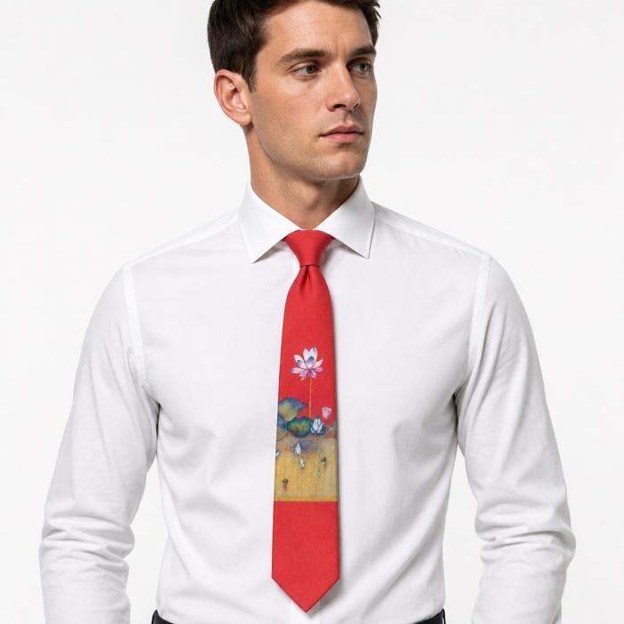 [British Museum Gift Shop Collection] Lotus Silk Necktie Red